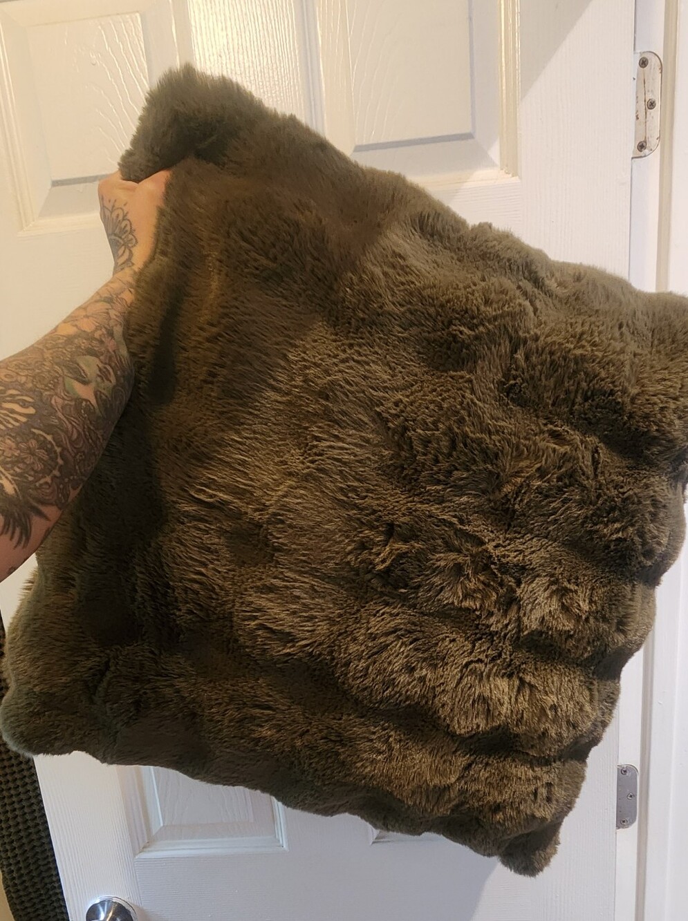 Olive Green Faux Fur Throw Pillow